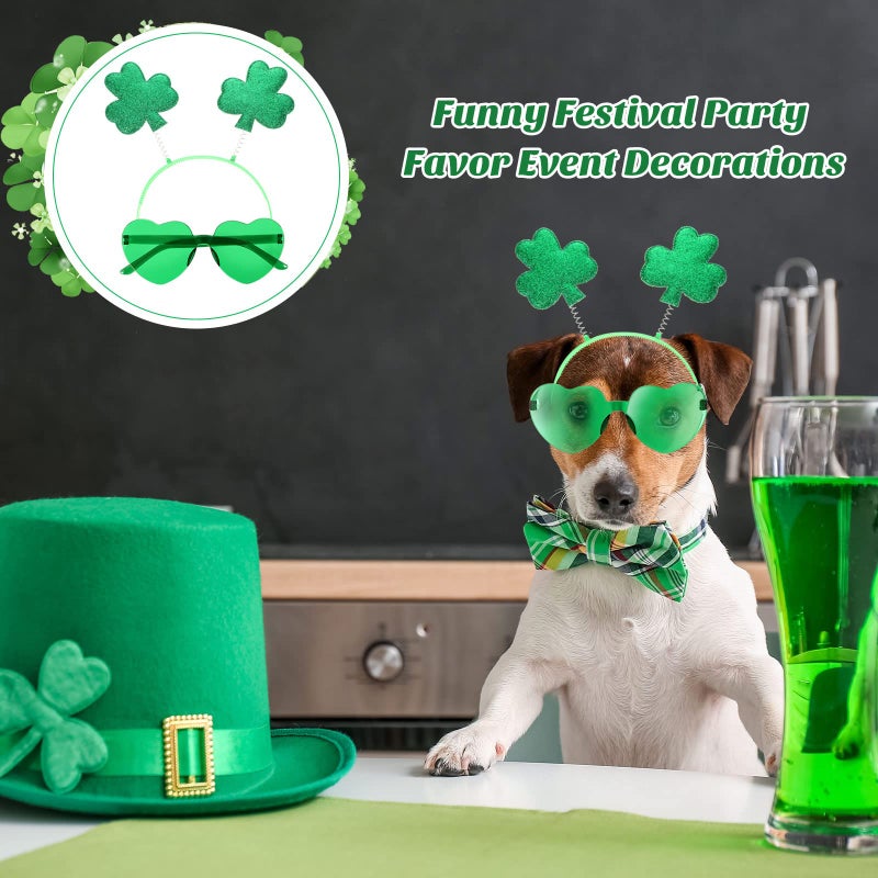 Jutom 24 Pcs St. Patrick's Day Headbands Glasses Set Green St Patricks Day Party Favors Love Eyewear Photo Booth Props Accessories (Shamrock) - Image 3
