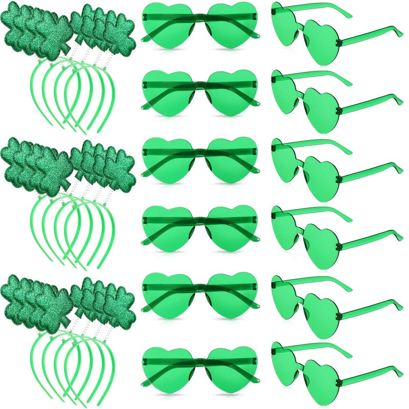 Jutom 24 Pcs St. Patrick's Day Headbands Glasses Set Green St Patricks Day Party Favors Love Eyewear Photo Booth Props Accessories (Shamrock) - Image 1