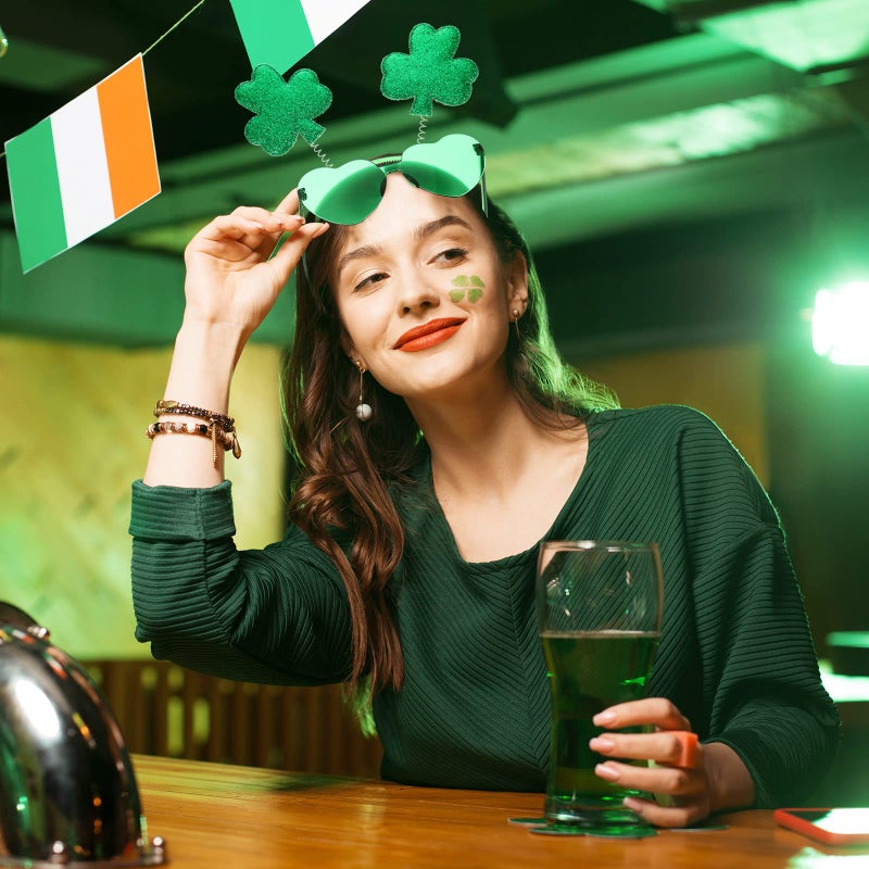 Jutom 24 Pcs St. Patrick's Day Headbands Glasses Set Green St Patricks Day Party Favors Love Eyewear Photo Booth Props Accessories (Shamrock) - Image 5
