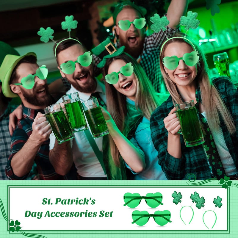 Jutom 24 Pcs St. Patrick's Day Headbands Glasses Set Green St Patricks Day Party Favors Love Eyewear Photo Booth Props Accessories (Shamrock) - Image 4