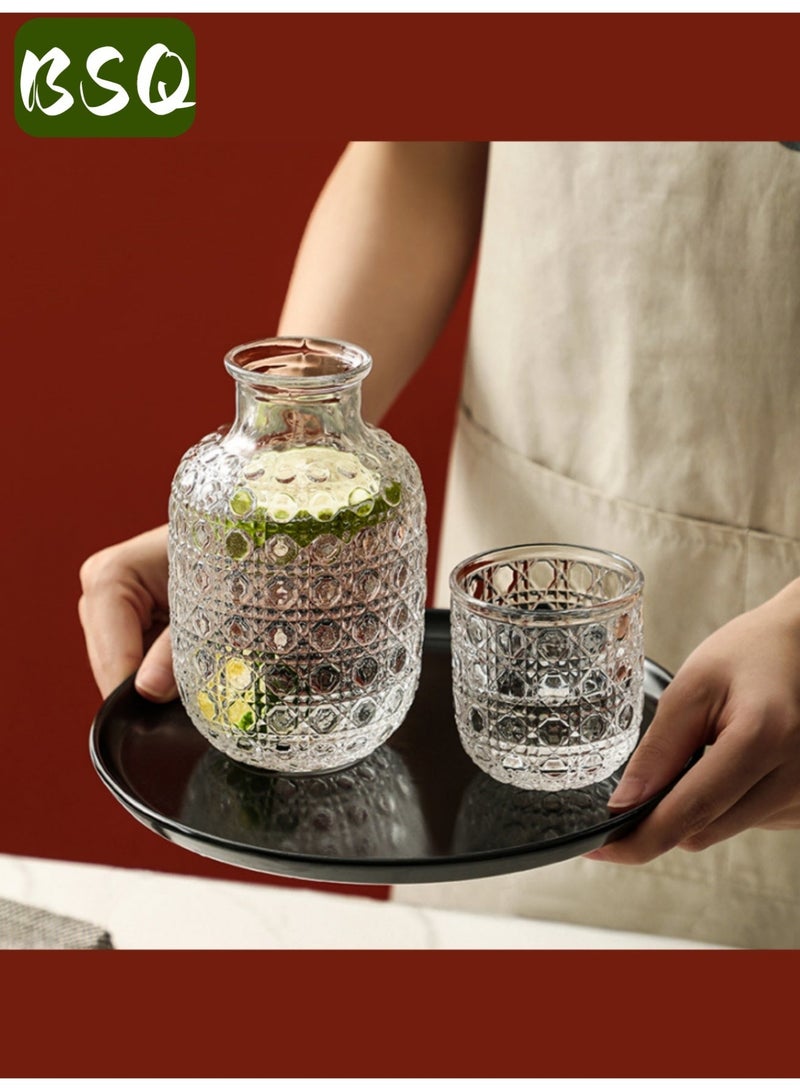 BSQ Bedside Kettle and Glass Set | Vintage Juice Juice Pitcher | Clear Glass Mouthwash Bottle | Convenient for Nighttime Drinking | Can be Placed on a Bedside Table | For Storing Water, Juice, and Other Alcoholic Beverages - Image 1