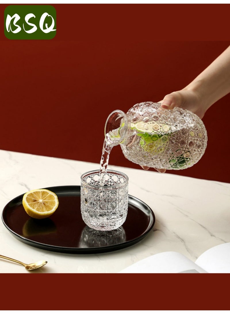 BSQ Bedside Kettle and Glass Set | Vintage Juice Juice Pitcher | Clear Glass Mouthwash Bottle | Convenient for Nighttime Drinking | Can be Placed on a Bedside Table | For Storing Water, Juice, and Other Alcoholic Beverages - Image 2