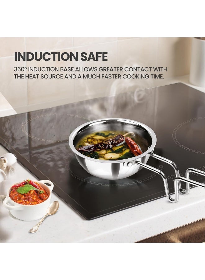 MILTON Pro cook مقلاة ميلتون برو كوك ثلاثية الفولاذ المقاوم للصدأ 12 سم، 370 مل، لتتبيل التوابل، مقبض سلكي متين، سطح مصقول، قاعدة مناسبة للحرارة ومناسبة للغاز - Image 4