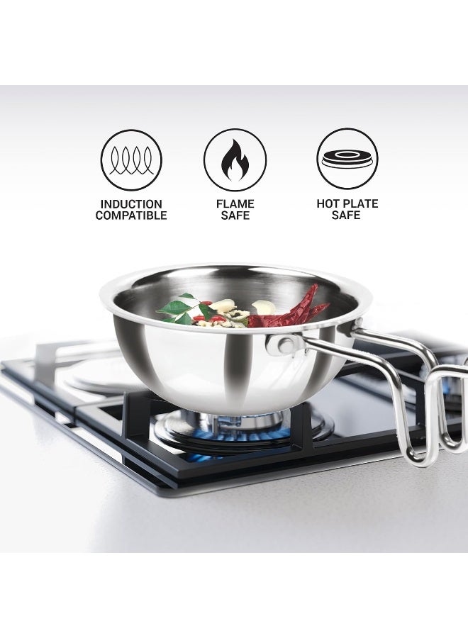 MILTON Pro cook مقلاة ميلتون برو كوك ثلاثية الفولاذ المقاوم للصدأ 12 سم، 370 مل، لتتبيل التوابل، مقبض سلكي متين، سطح مصقول، قاعدة مناسبة للحرارة ومناسبة للغاز - Image 3