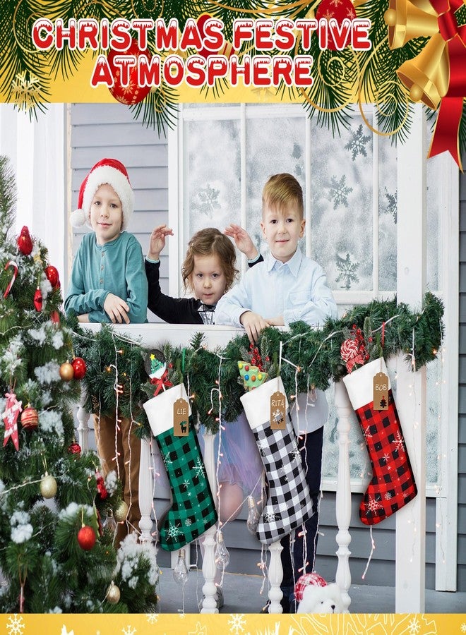 Shinymoon 12 Pack Christmas Stockings Bulk 17.3 Inch Christmas Stockings with Name Tags Buffalo Plaid Stocking Fireplace Hanging Stockings Christmas Ornament for Xmas (Green, Red, White,Cute) - Image 5