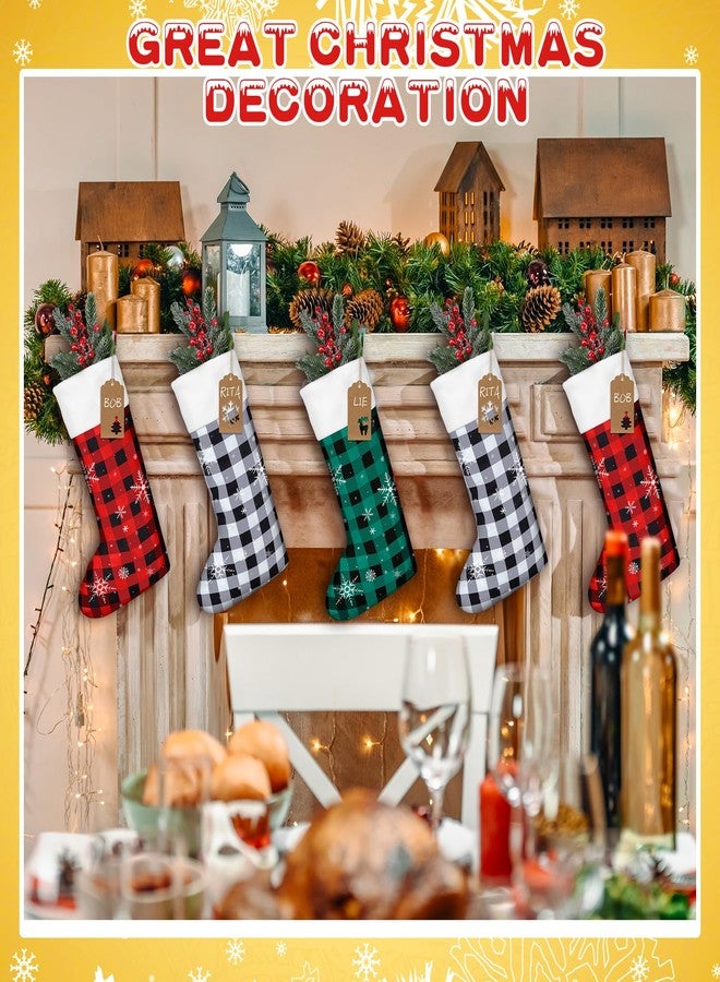 Shinymoon 12 Pack Christmas Stockings Bulk 17.3 Inch Christmas Stockings with Name Tags Buffalo Plaid Stocking Fireplace Hanging Stockings Christmas Ornament for Xmas (Green, Red, White,Cute) - Image 4