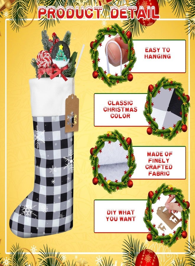 Shinymoon 12 Pack Christmas Stockings Bulk 17.3 Inch Christmas Stockings with Name Tags Buffalo Plaid Stocking Fireplace Hanging Stockings Christmas Ornament for Xmas (Green, Red, White,Cute) - Image 2