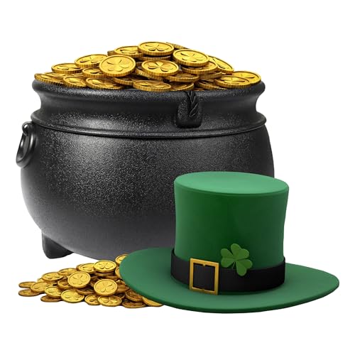 GiftExpress 12" Black Cauldron - Large Plastic St. Patrick's Day Pot of Gold Coin Party Bucket Decor - Halloween Witch Kettle For Candy, Treats & Punch Bowl - Image 2