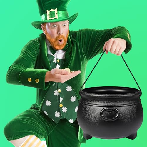 GiftExpress 12" Black Cauldron - Large Plastic St. Patrick's Day Pot of Gold Coin Party Bucket Decor - Halloween Witch Kettle For Candy, Treats & Punch Bowl - Image 4