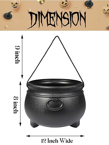 GiftExpress 12" Black Cauldron - Large Plastic St. Patrick's Day Pot of Gold Coin Party Bucket Decor - Halloween Witch Kettle For Candy, Treats & Punch Bowl - Image 3