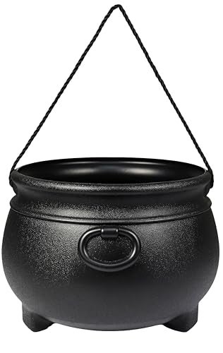 GiftExpress 12" Black Cauldron - Large Plastic St. Patrick's Day Pot of Gold Coin Party Bucket Decor - Halloween Witch Kettle For Candy, Treats & Punch Bowl - Image 1