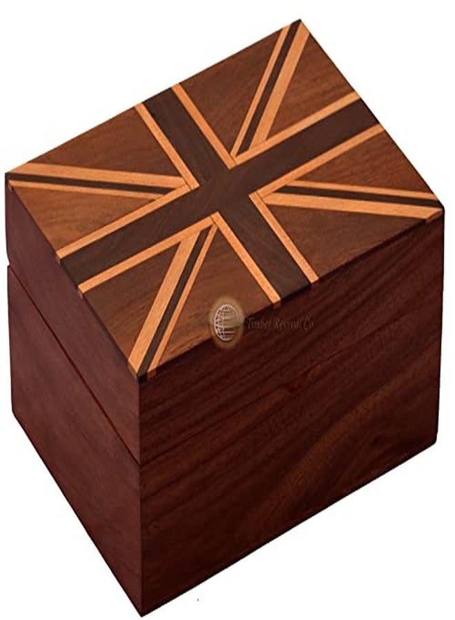 Timber Revival Co Handmade Wooden beautifully inlaid Union Jack design Indian rosewood/Sheesham wood Jewelry Box 8x6x4.5 inches - Image 1