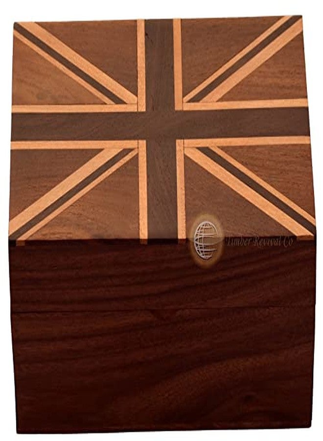 Timber Revival Co Handmade Wooden beautifully inlaid Union Jack design Indian rosewood/Sheesham wood Jewelry Box 8x6x4.5 inches - Image 3