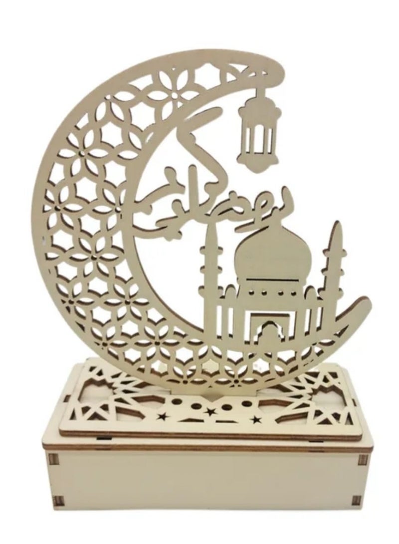 Grneric Wood Ramadan Kareem Table Lamp with Mosque Décor – 19 × 14 cm | Elegant Ramadan & Eid Lighting - Image 1