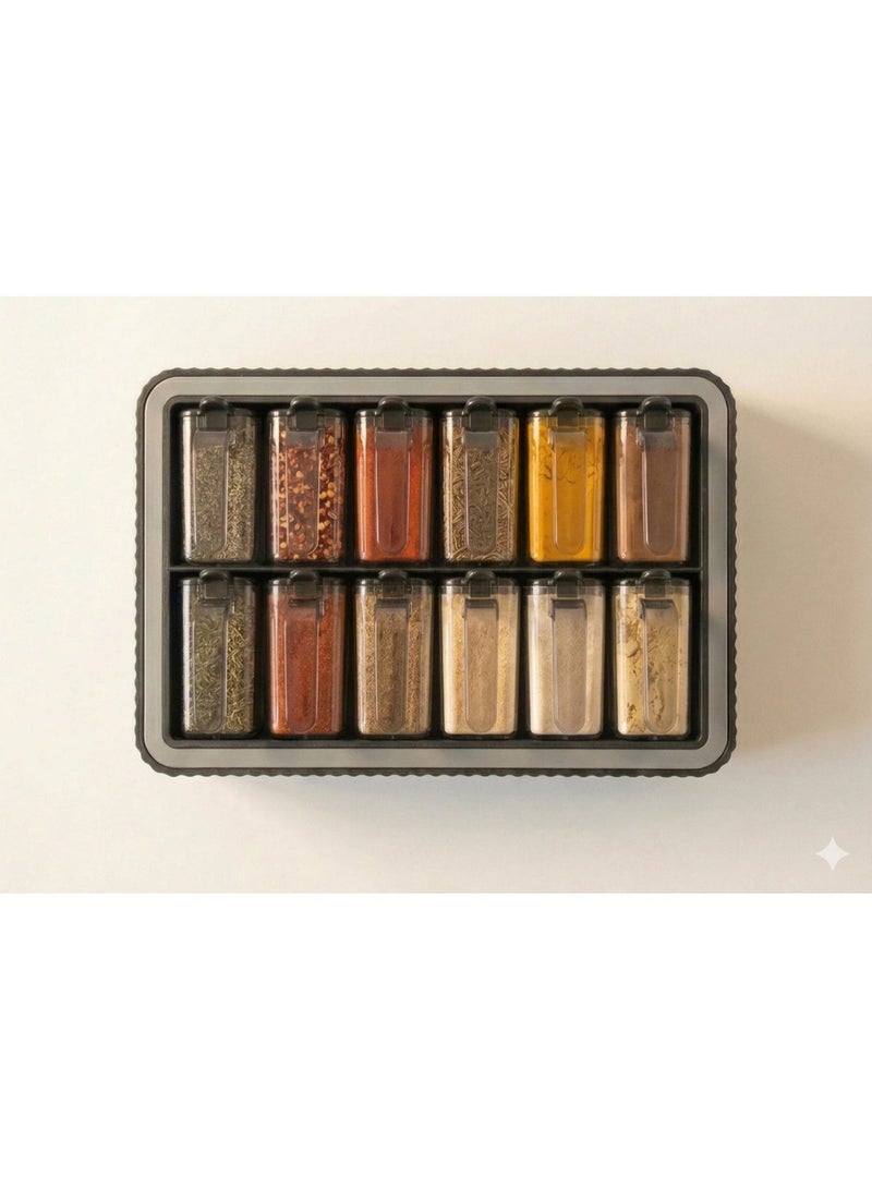 Baroness Spice Rack Set of 12 Jars with Spoons, BPA Free Kitchen Wall Organizer - Image 3