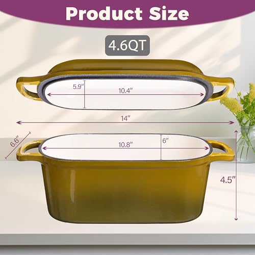 Vanderlume 4.6-Quart Oval Dutch Oven for Bread Baking, 2 in 1 Cast Iron Bread Pan with Lid, Sourdough Bread Dutch Oven for a Crispy Crust, Olive - Image 4
