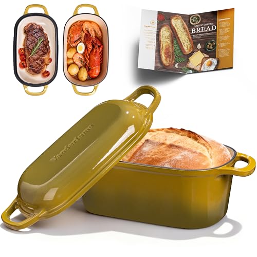 Vanderlume 4.6-Quart Oval Dutch Oven for Bread Baking, 2 in 1 Cast Iron Bread Pan with Lid, Sourdough Bread Dutch Oven for a Crispy Crust, Olive - Image 1