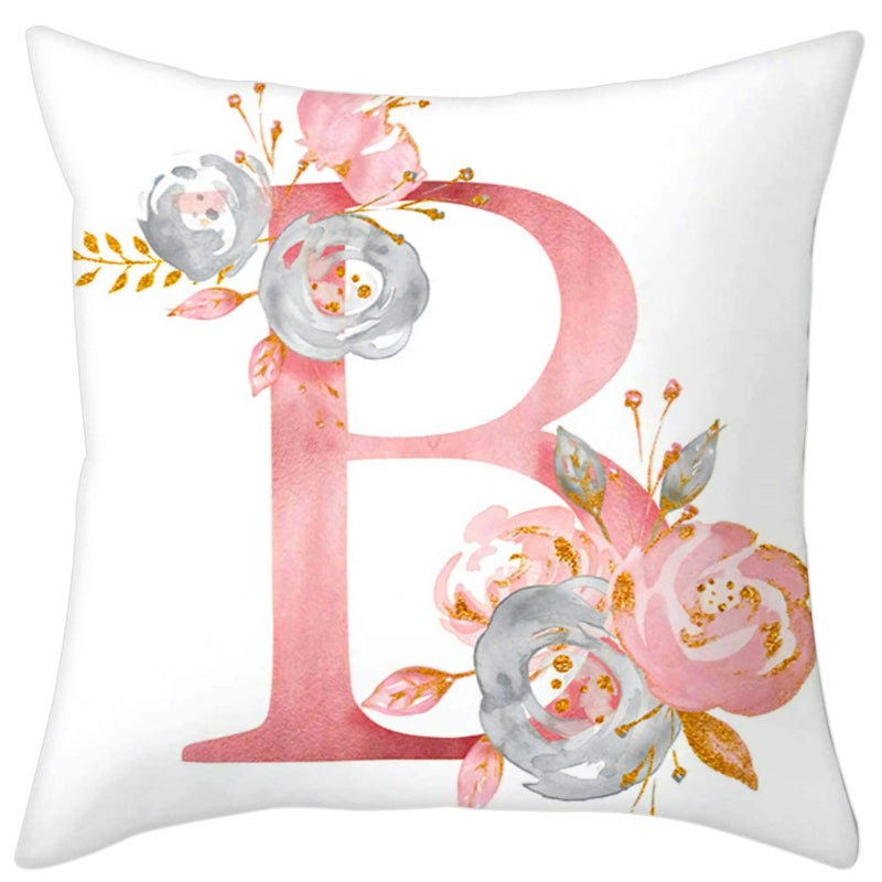 Eanpet Throw Pillow Covers Alphabet Decorative Pillow Cases ABC Letter Flowers Cushion Covers 18 x 18 Inch Square Pillow Protectors for Sofa Couch Bedroom Car Chair Home Decor (B)