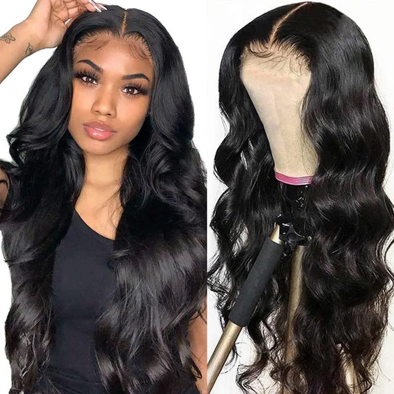 Hedy Lace Front Wigs Human Hair Body Wave Pre Plucked with Baby Hair Glueless 220% Density 4x4 Lace Closure Human Hair Wigs for Black Women Natural Color(26 Inch)