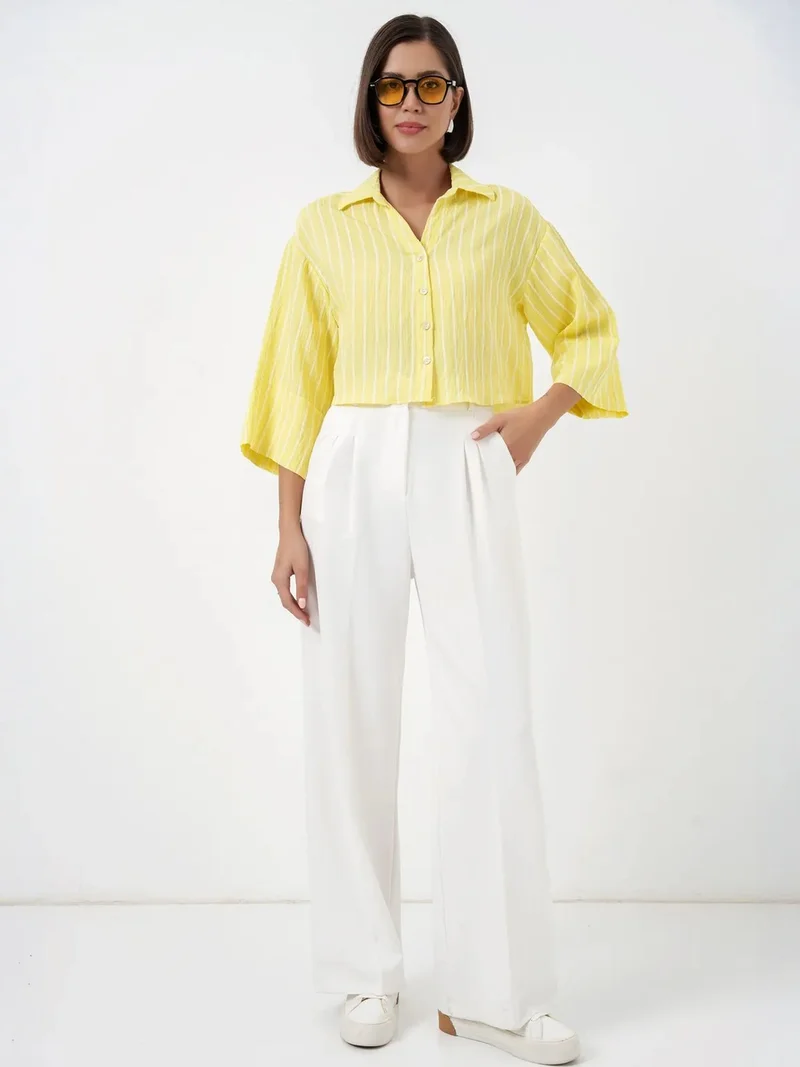 بيغ دارت BDART Oversized Striped Cropped Shirt with Button Closure
