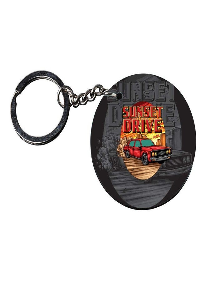 Tinywalk Set of 2 | Circle Shape Printed Wooden Keychains Sunset Driven | Circle Shape keyrings | Circle Shape Keychains| Printed keyrings - Image 3