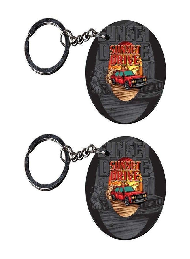 Tinywalk Set of 2 | Circle Shape Printed Wooden Keychains Sunset Driven | Circle Shape keyrings | Circle Shape Keychains| Printed keyrings - Image 2