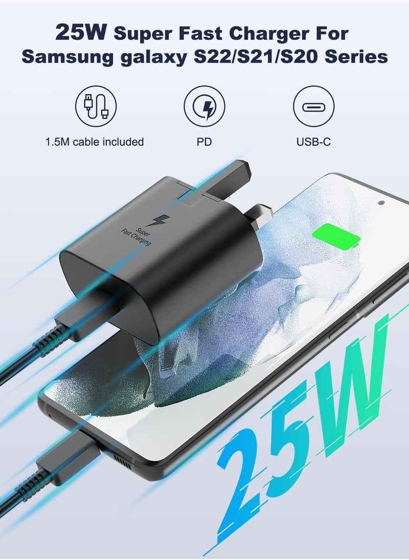 25W Fast Charger for Samsung Galaxy S23, S23+, S22, S22Ultra, S22+, S21, S20, A32, A33, A53, A73, USB C Super Fast Charger Plug with 1.5m Type C Charging Cable - Image 2