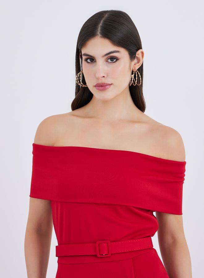 ستايلي فستان ماكسي بحزام وكتف مكشوف بتصميم - - Image 4