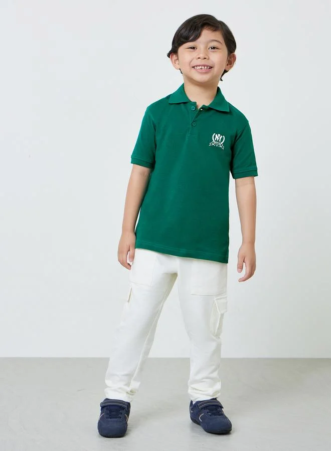 Styli Boys Green Regular Fit Cotton Polo T-Shirt