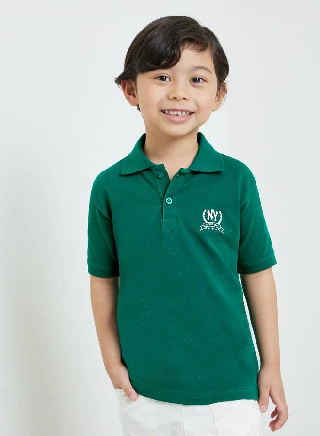 Styli Boys Green Regular Fit Cotton Polo T-Shirt