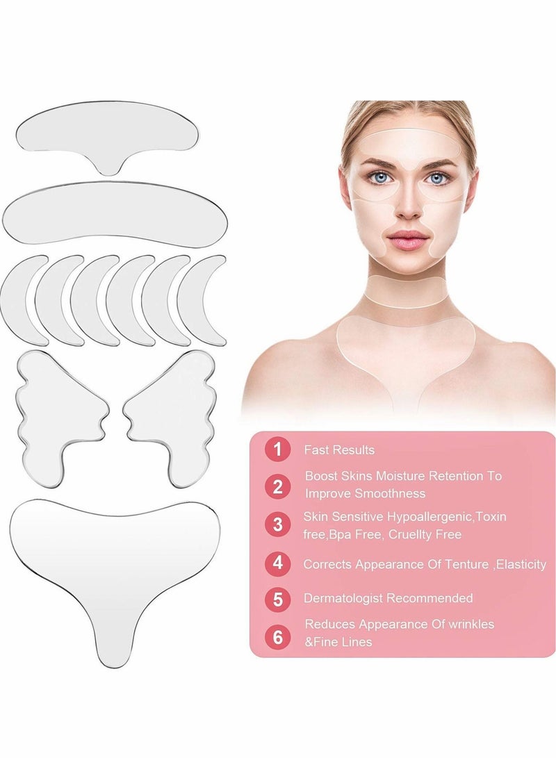 Excefore لصقات تجاعيد، لصقات رفع الوجه، لصقات تجاعيد الصدر، 11 لصقة تجاعيد صدر سيليكون قابلة لإعادة الاستخدام، لصقات تجاعيد الرقبة سيليكون، مجموعة لاصقات الجبهة، لصقة الثدي، لصقة العين والخد - Image 1
