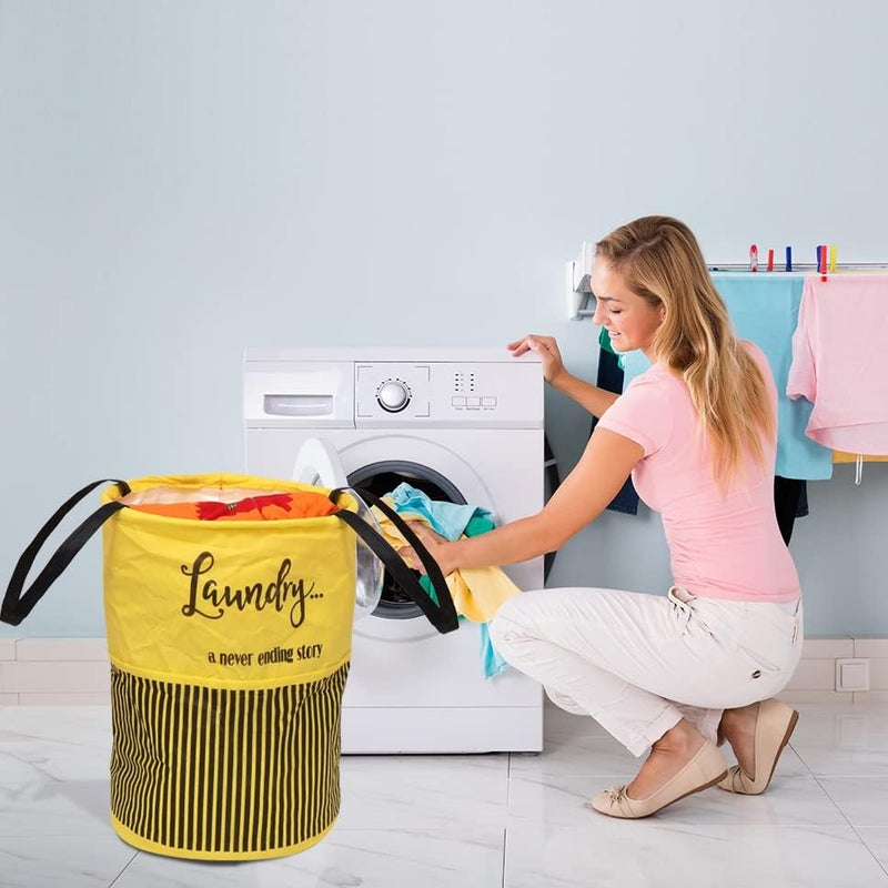Aqsaa Laundry Storage Bag Basket with 45L Capacity NonWoven Fabric and Waterproof Material Reversable Foldable and easy to Store Lightweight and Sturdy Quality Yellow - Image 2