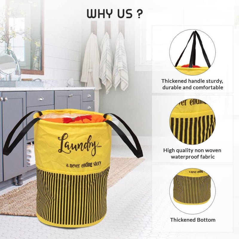 Aqsaa Laundry Storage Bag Basket with 45L Capacity NonWoven Fabric and Waterproof Material Reversable Foldable and easy to Store Lightweight and Sturdy Quality Yellow - Image 4