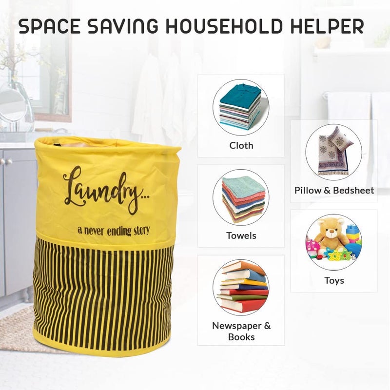 Aqsaa Laundry Storage Bag Basket with 45L Capacity NonWoven Fabric and Waterproof Material Reversable Foldable and easy to Store Lightweight and Sturdy Quality Yellow - Image 5