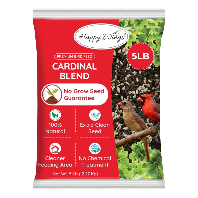 Happy Wings Cardinal Blend Bird Food, Mix of Sunflower and Safflower Seed, 5 Pounds | No Grow Seed | Bird Food for Wild Birds - Image 1