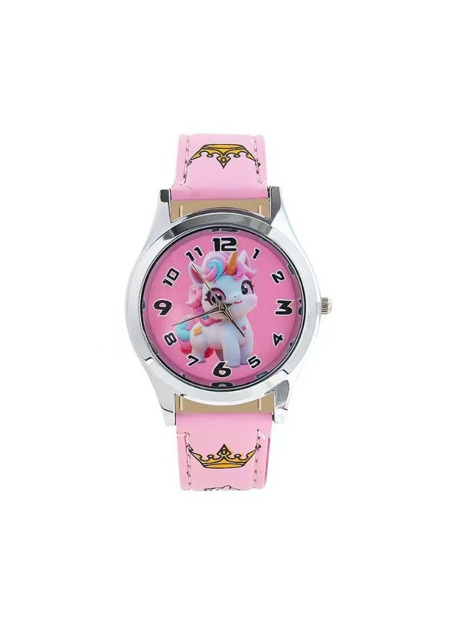 Unicorn Girls Cartoon Watch, Cute Pink Quartz Wristwatch with Magical Unicorn Design, Soft PU Strap, Durable Battery, Analog Display Gift Watch for Kids - Image 1