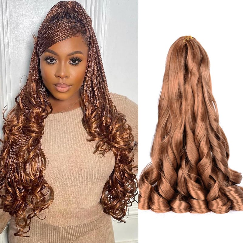 Luoyudu French Curl Braiding Hair 8packs Loose Wavy 30# Pre Stretched Synthetic Spiral Curly Crochet Braiding Hair 24 inch Synthetic 75g/pack French Curly Crochet Hair (24inch,8packs,30#) - Image 1