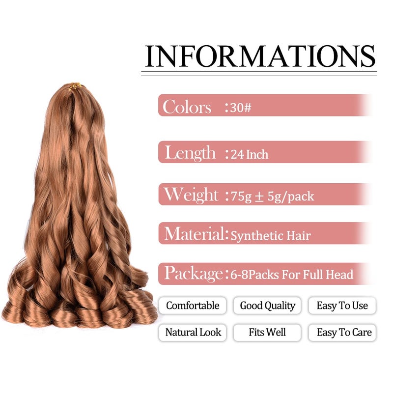 Luoyudu French Curl Braiding Hair 8packs Loose Wavy 30# Pre Stretched Synthetic Spiral Curly Crochet Braiding Hair 24 inch Synthetic 75g/pack French Curly Crochet Hair (24inch,8packs,30#) - Image 2