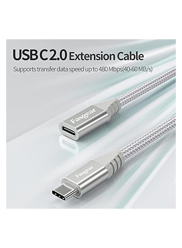 فاسجير كابل تمديد USB C: سلك موسع من النوع C ذكر إلى أنثى متوافق مع شاحن Magsafe | ماج شحن لاسلكي آمن | جميع الأجهزة من النوع C 2.0 - نقل بيانات بسرعة 480 ميجابت في الثانية (6 أقدام، أبيض) - Image 4