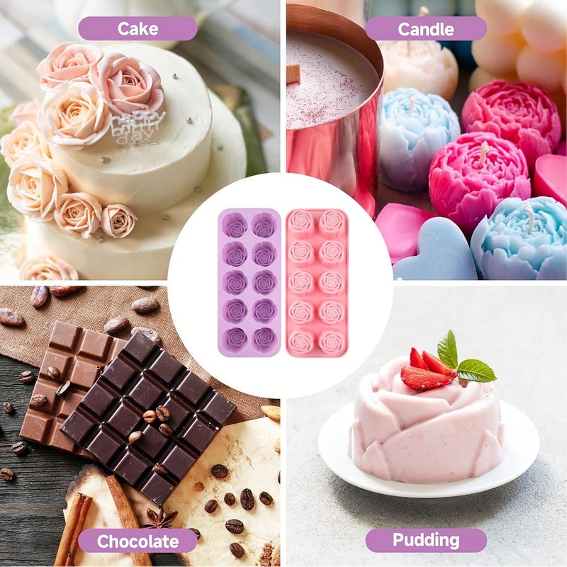 Pink Silicone Rose Molds For Chocolate Jelly Soap Ice Cream Cupcake Decorations - Image 2
