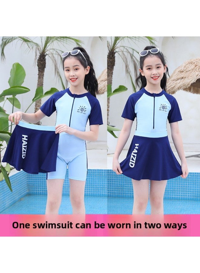 Loquat Quick-drying Children's Swimsuit Swimming Trunks Set Small And Medium-sized Children's Swimsuit Set Seaside Hot Spring Direct-Color:8176 Lake Blue- - Image 1