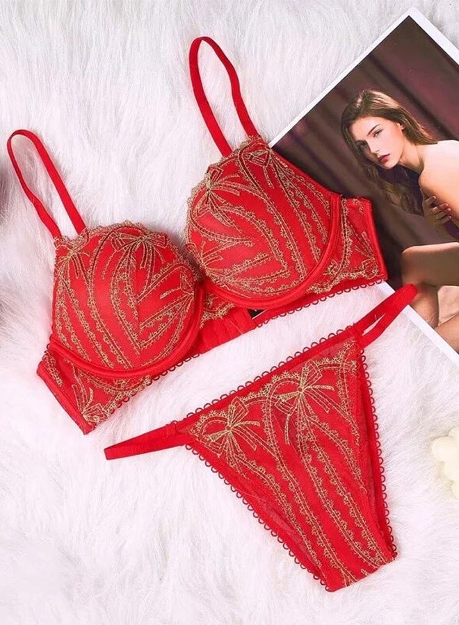 MARGOUN Women 34C / 75C Size Push Up Bra Set Soft Breathable Transparent Lace Panties Lingerie Suit Adjustable Women Underwear - Image 1