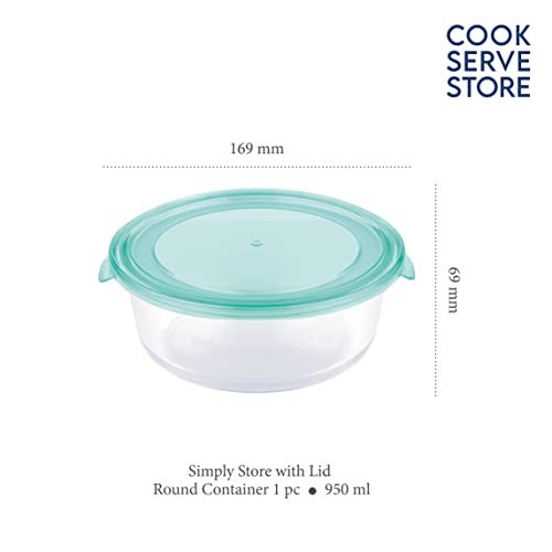 La Opala Cook Serve Store 100% Borosilicate Glass Storage Container | Simply Store with Lid | Round 950 ml | Microwave & Oven Proof | Dishwasher & Freezer Proof | Strong & Durable | Transparent - Image 2