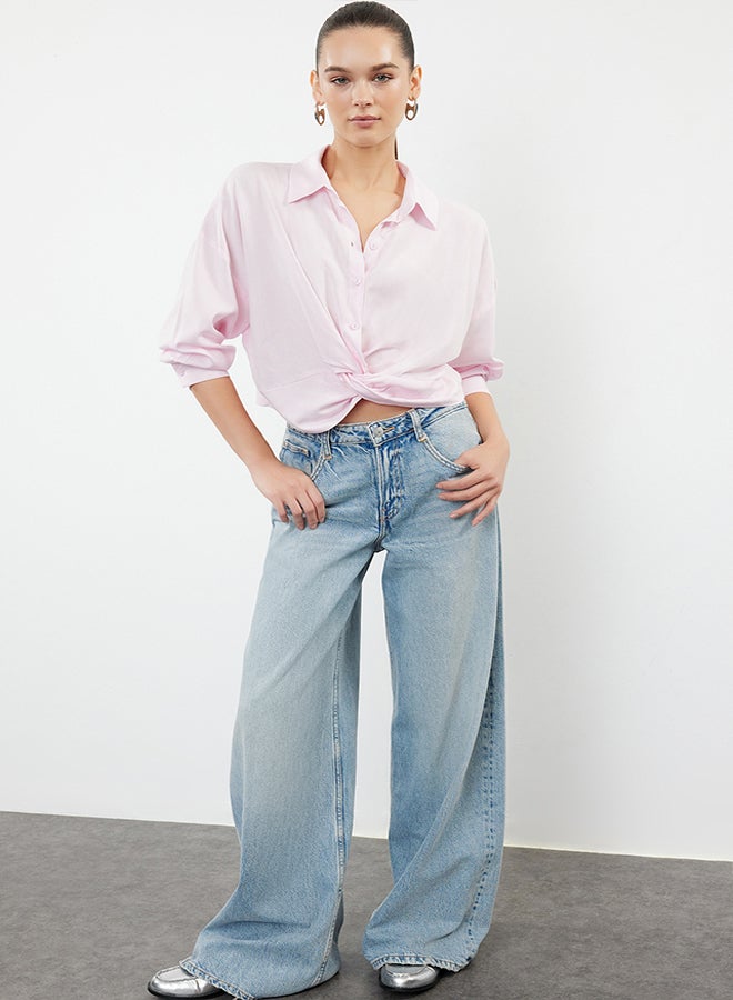 Pink Knot Detailed Woven Blouse TWOSS23BZ00442