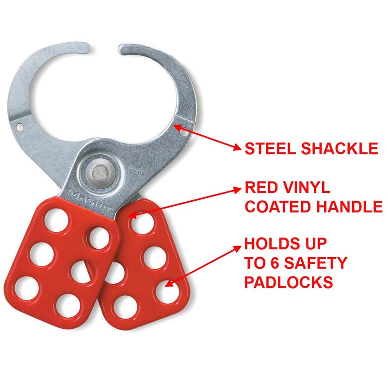 MasterLock 421 Lockout Tagout Hasp with Vinyl-Coated Handle and Extended Jaw, Red, "1-1/2"" Inside jaw Diameter" - Image 3