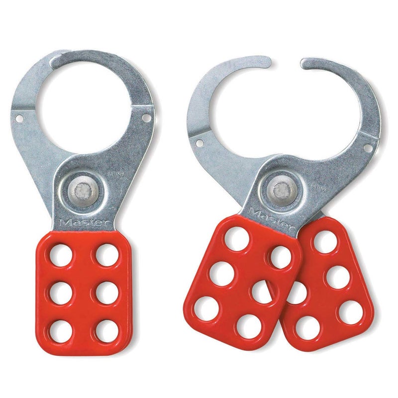 MasterLock 421 Lockout Tagout Hasp with Vinyl-Coated Handle and Extended Jaw, Red, "1-1/2"" Inside jaw Diameter" - Image 1