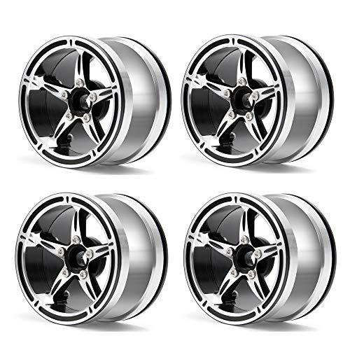 MOHERO 2.2" Beadlock Wheels Rims for 1/10 Scale RC Crawler Car Axial Wraith TRX-4 D90 Pack of 4 (Silver+Black) - Image 1