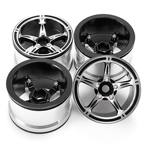 MOHERO 2.2" Beadlock Wheels Rims for 1/10 Scale RC Crawler Car Axial Wraith TRX-4 D90 Pack of 4 (Silver+Black) - Image 5