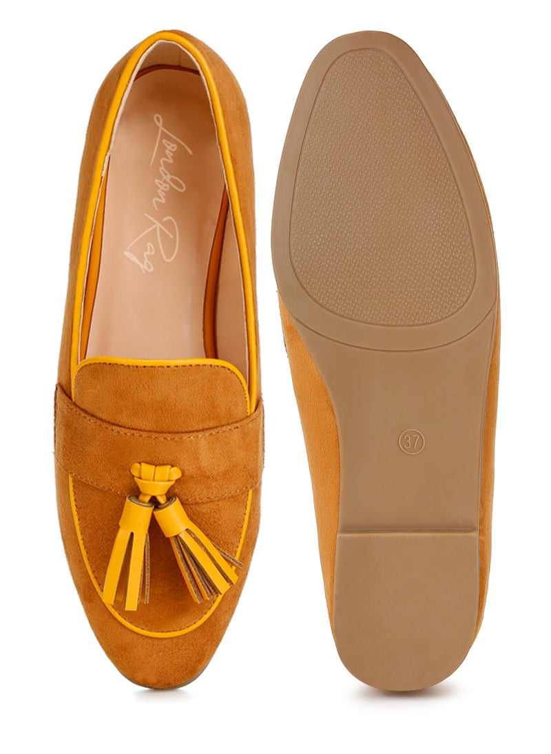 London Rag Micro Suede Tassel Loafers in Tan  - Image 3