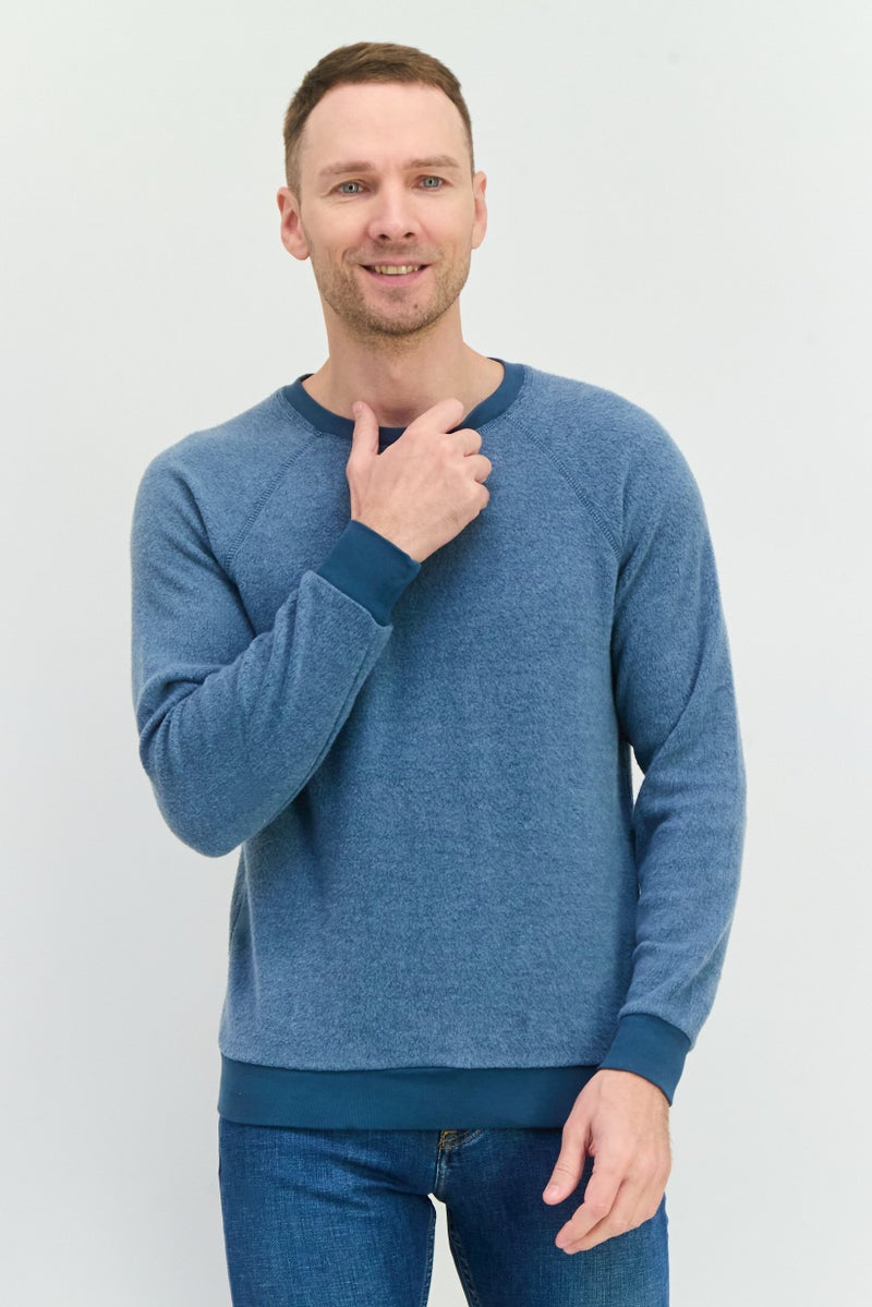 Feat Men Crew Neck Solid Long Sleeves Sweatshirt, Slate Blue - Image 1